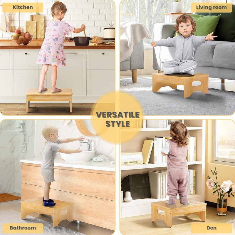 Hellojin Wooden Step Stool for Adults & Kids, Non-Slip Rubber Feet, 6.5 Inch High, Lightweight Small Step, 400 Lbs Capacity, Bed Step Stool for High Bed, Bathroom & Kitchen (Bamboo) - Image 2